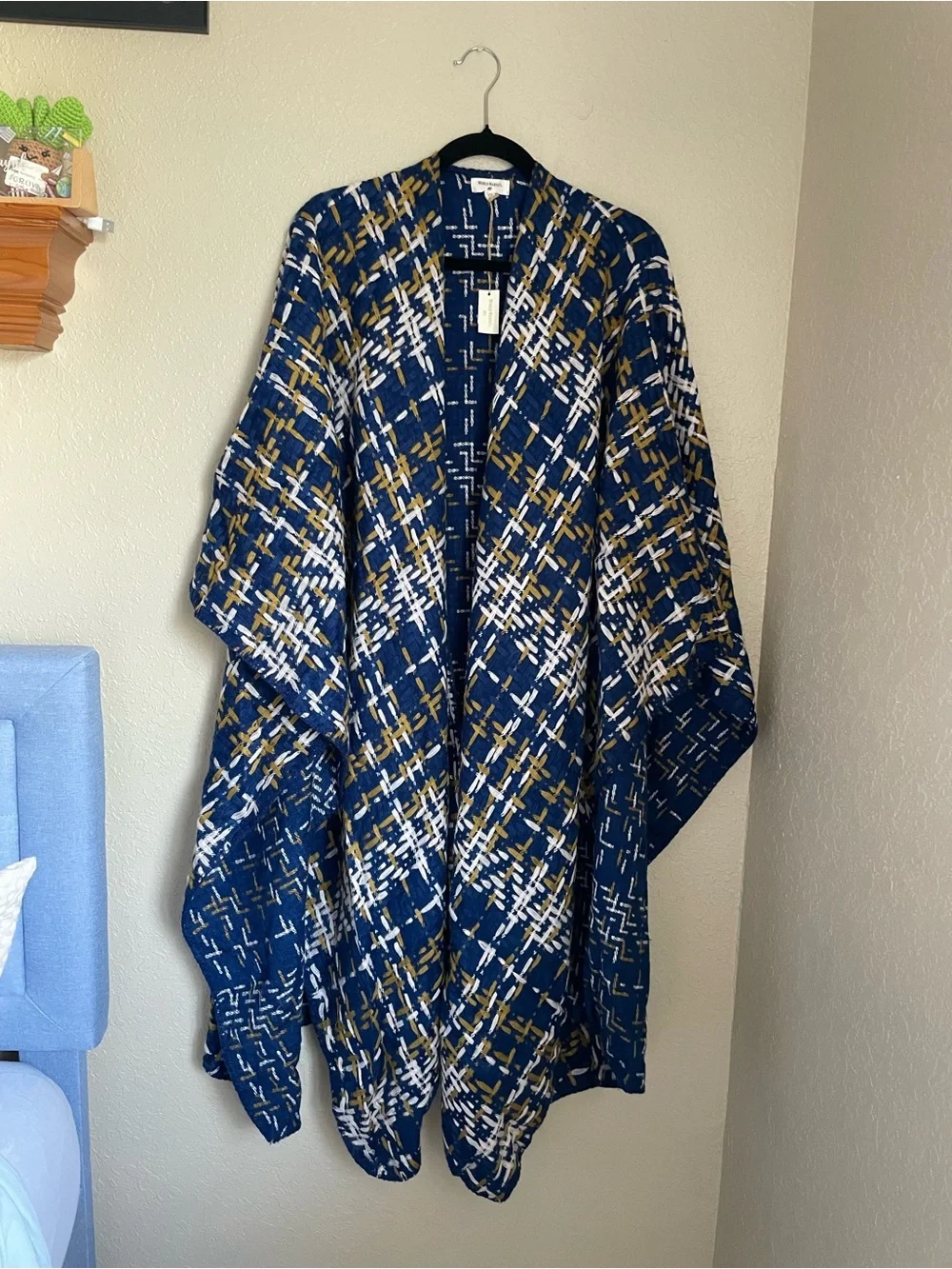 New World Market Plaid Wrap One Size Longline Blue Multicolor
